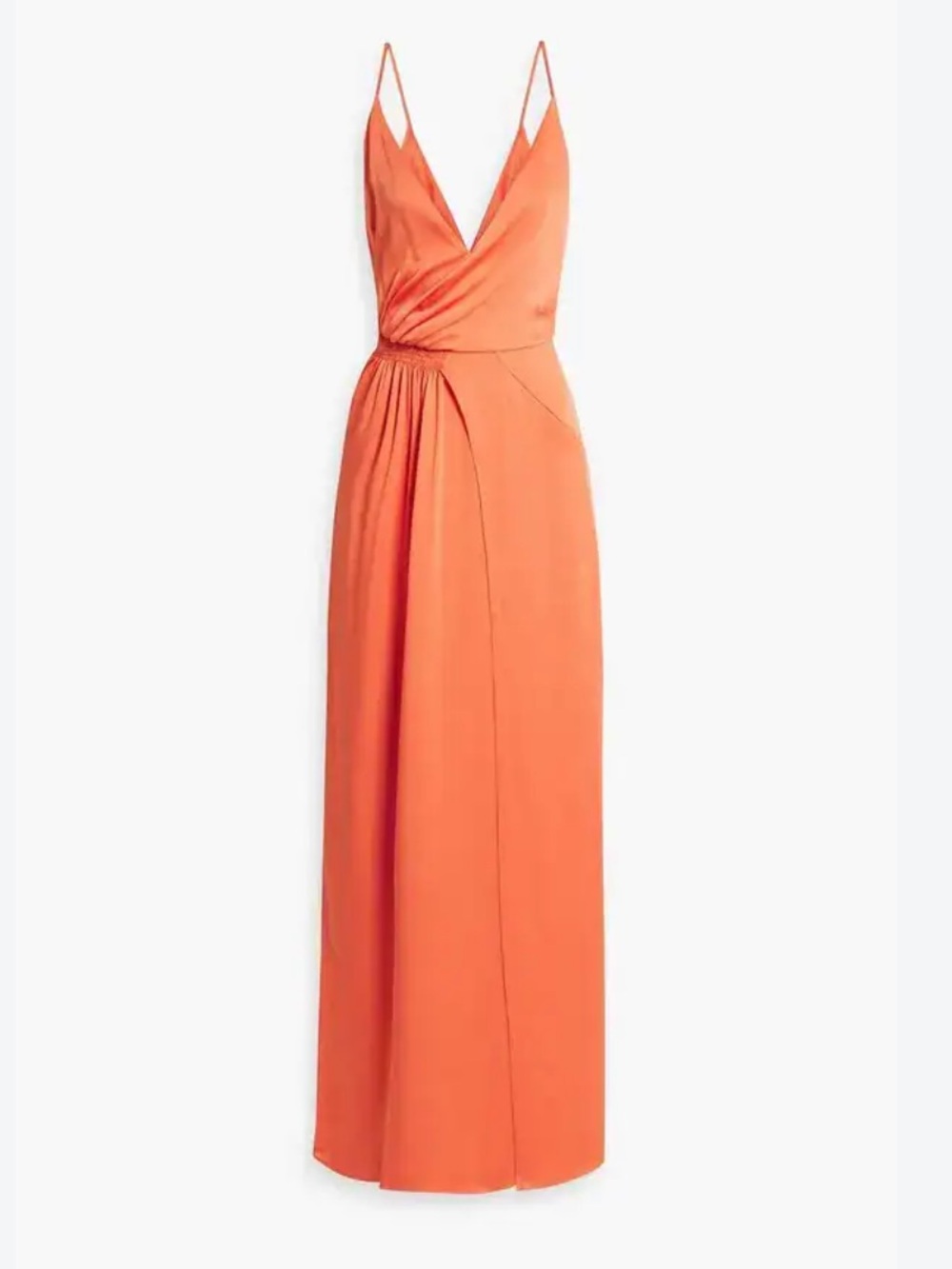 Galvan London Rose Dress in Coral Silk Blend, V-Neck Spaghetti Strap Maxi Dress